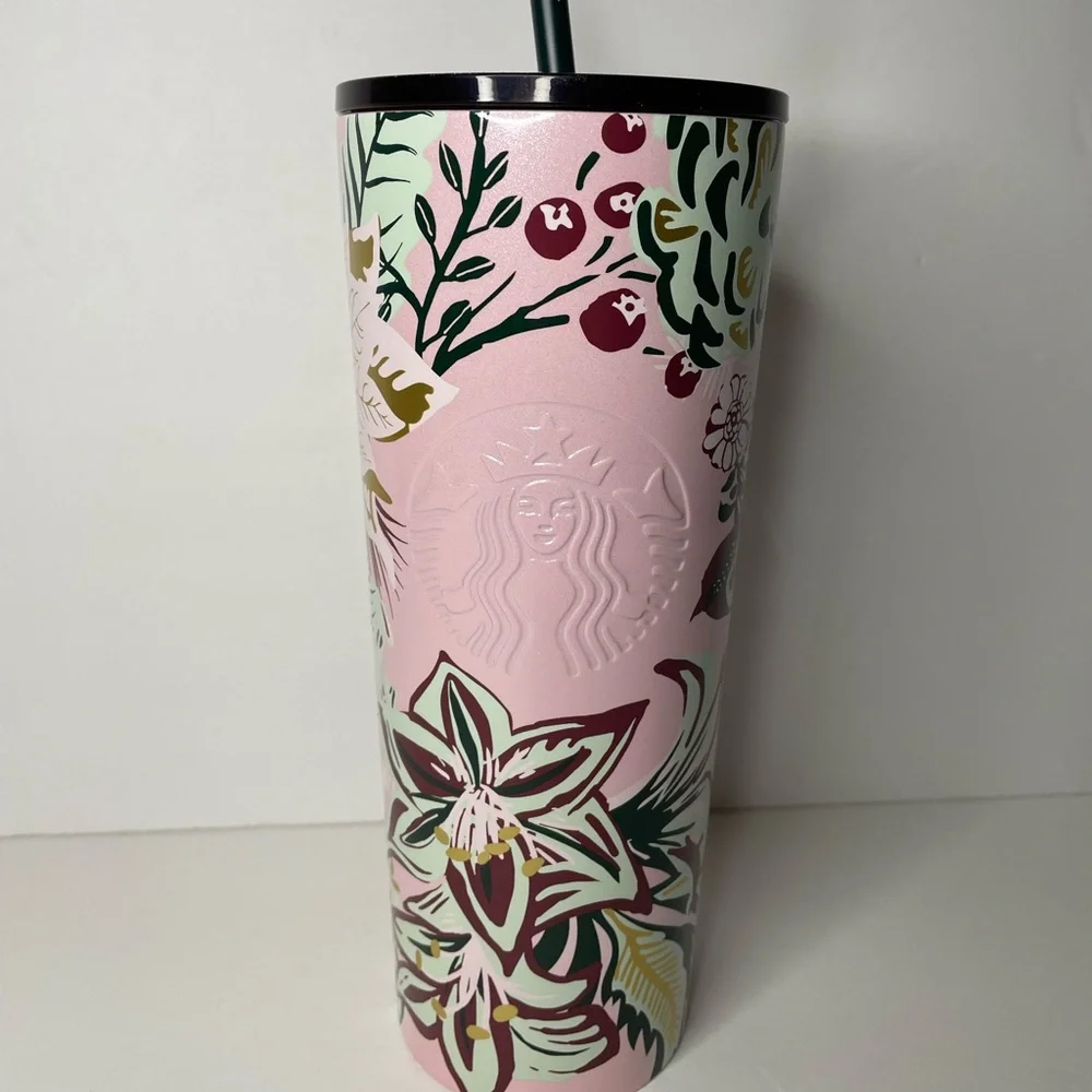 New Starbucks Pink Enchanted Forest Stainless Steel Tumbler - Picture 1 of 8
